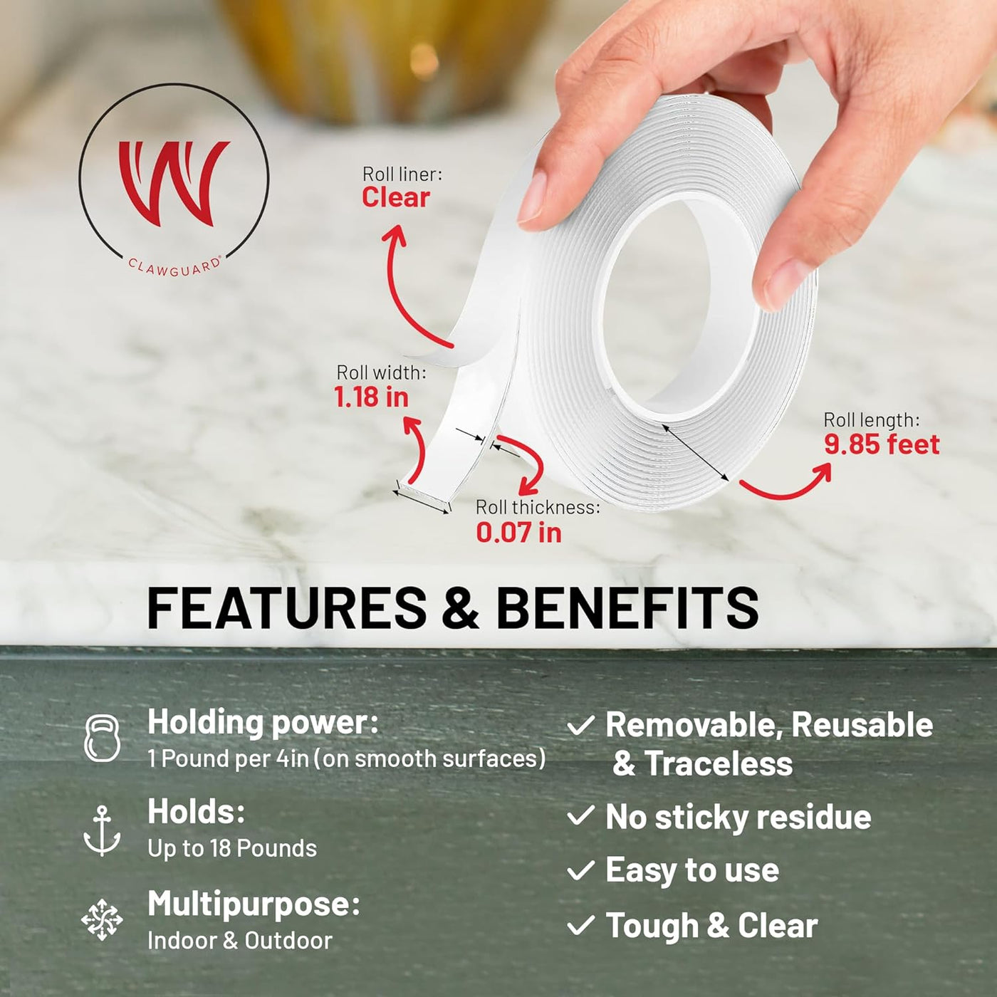 Double Sided Mounting Tape - XL Roll to Hold Shields in Place